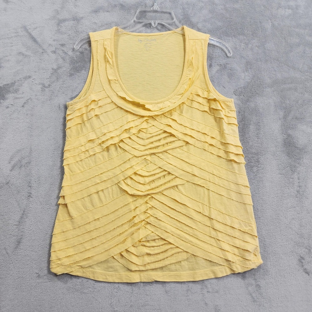 Chico's Top Womens 0 Yellow Ruffle Scoop Neck Sleeveless Cotton Tank Lightweight